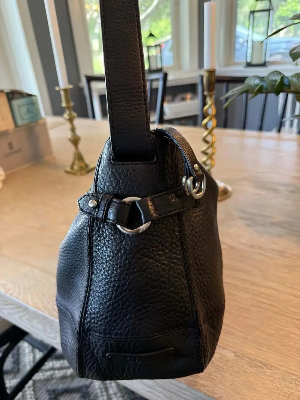 Cole Haan Black Pebbled Leather Shoulder Bag Hobo Purse